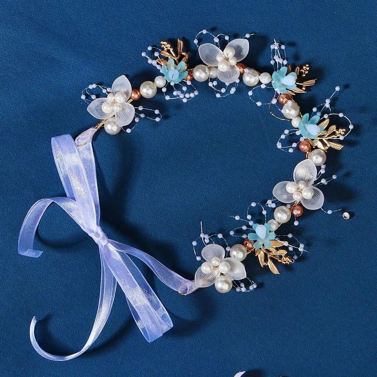 1pc Fashionable & Retro Bridal Hair Accessory, Handmade Beaded Flower & Pearl Braided Headband Suitable For Girls & Women