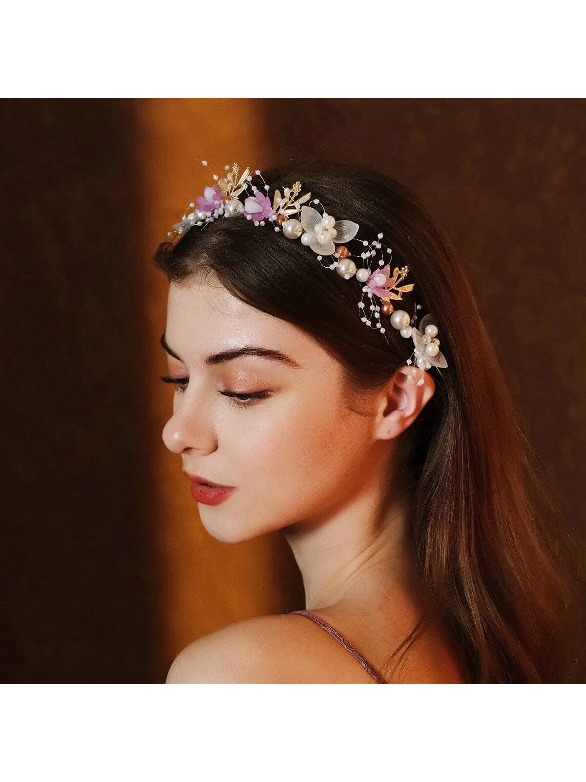 1pc Fashionable & Retro Bridal Hair Accessory, Handmade Beaded Flower & Pearl Braided Headband Suitable For Girls & Women