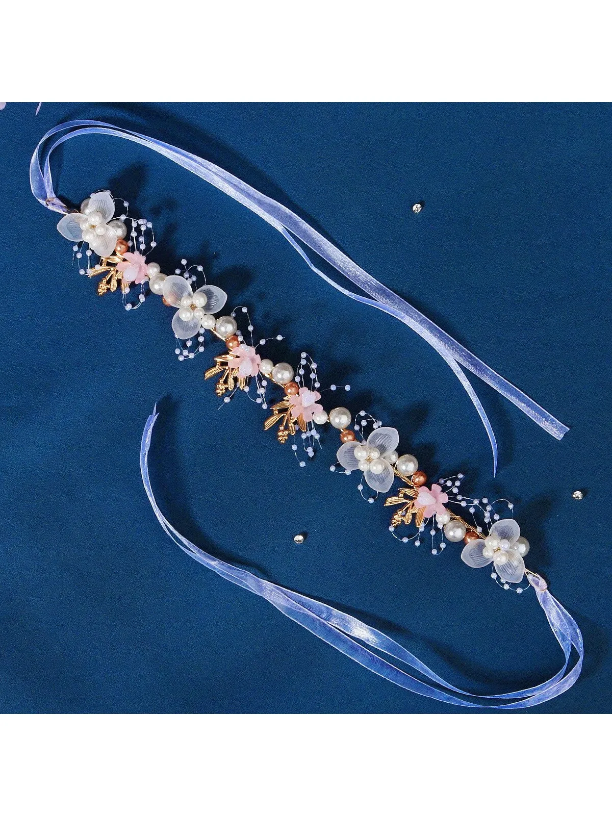 1pc Fashionable & Retro Bridal Hair Accessory, Handmade Beaded Flower & Pearl Braided Headband Suitable For Girls & Women