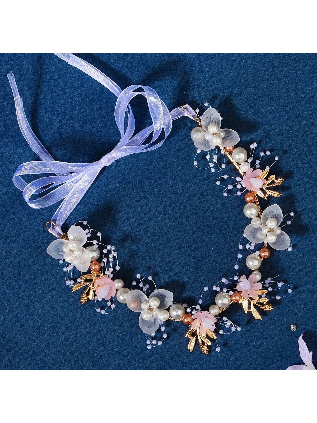 1pc Fashionable & Retro Bridal Hair Accessory, Handmade Beaded Flower & Pearl Braided Headband Suitable For Girls & Women