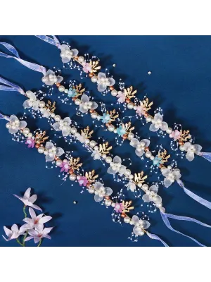 1pc Fashionable & Retro Bridal Hair Accessory, Handmade Beaded Flower & Pearl Braided Headband Suitable For Girls & Women