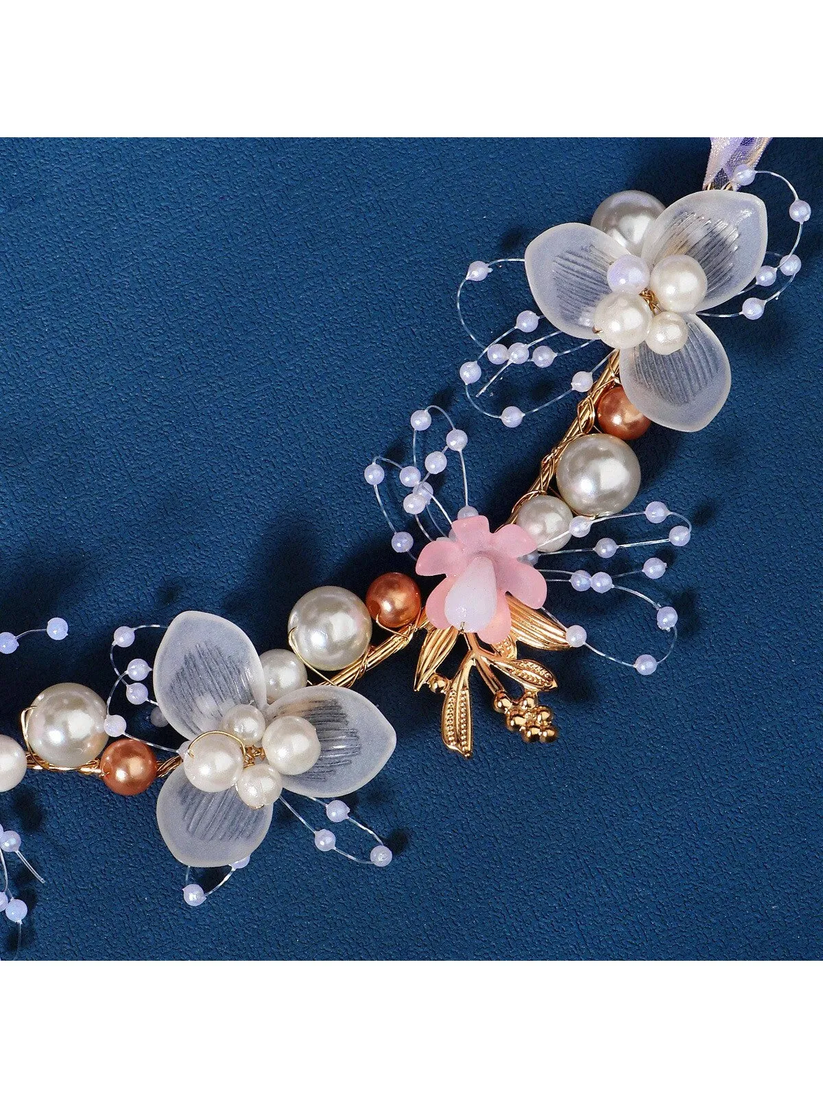 1pc Fashionable & Retro Bridal Hair Accessory, Handmade Beaded Flower & Pearl Braided Headband Suitable For Girls & Women