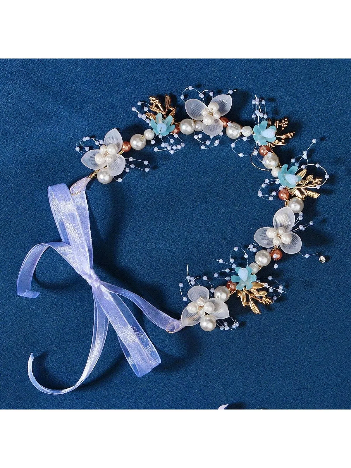 1pc Fashionable & Retro Bridal Hair Accessory, Handmade Beaded Flower & Pearl Braided Headband Suitable For Girls & Women