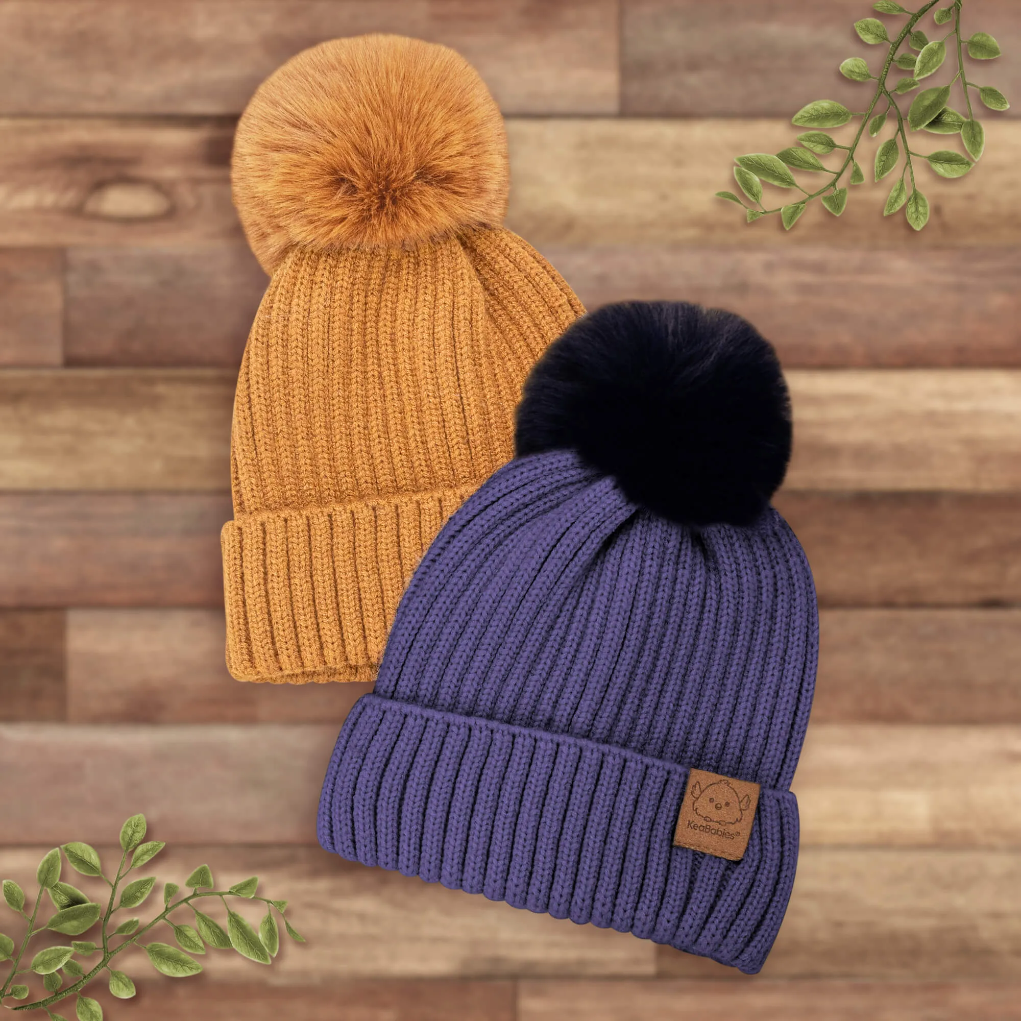 2-Pack Pom Knitted Beanie (Latte)