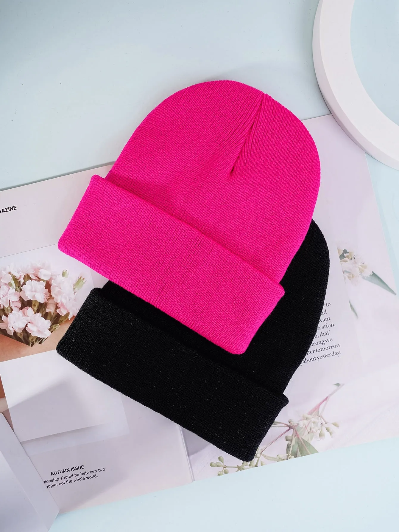 2pcs Women's Knit Hats With Label Casual