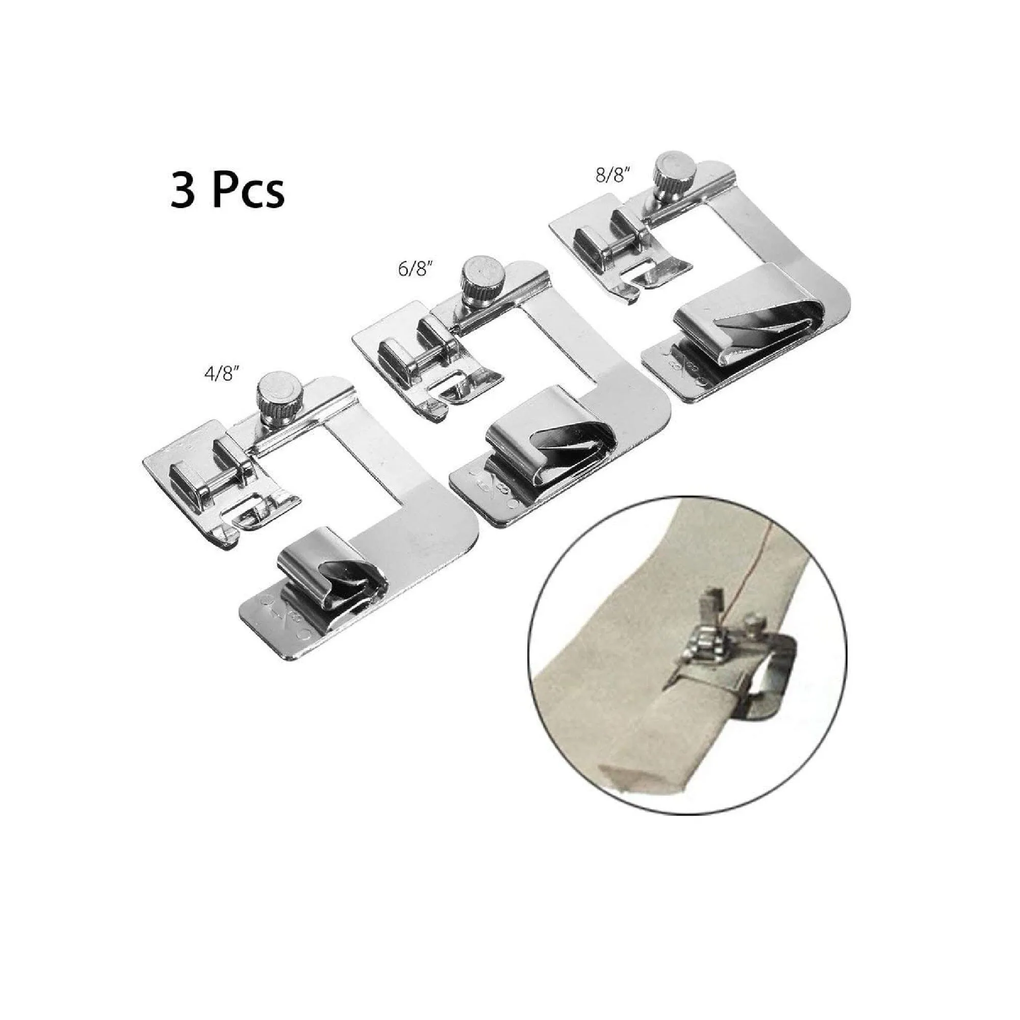 3pcs Rolled Hem Snap On Presser Foot  4/8" 6/8" 8/8" Pressure Feet Hemmer Foot Set for Domestic Sewing Machines