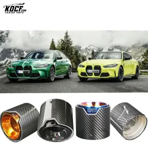 4-PC G80 M3 G82 M4 Carbon Fiber Exhaust tip tail ends Exhaust tip muffler tip Stainless Steel Glossy Black Fits for BMW