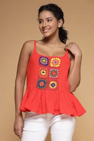 Ajoobaa "Flared" Crochet Top- Red