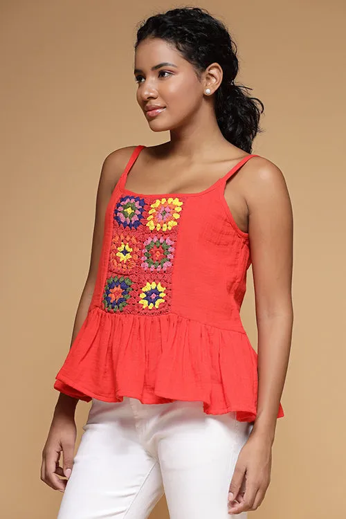 Ajoobaa "Flared" Crochet Top- Red