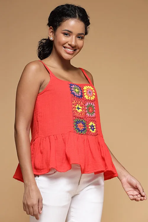 Ajoobaa "Flared" Crochet Top- Red