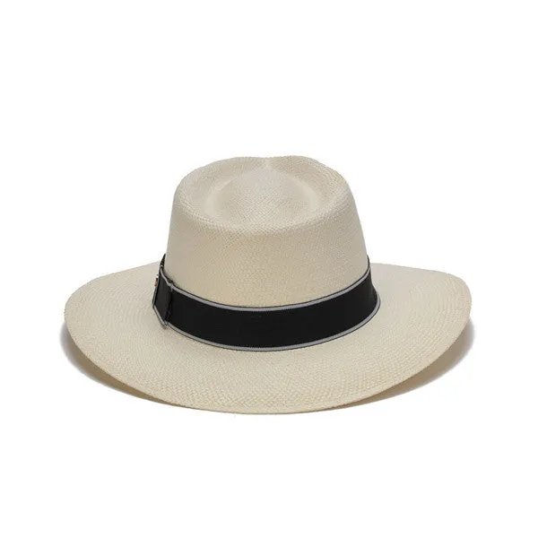 Austral Hats - White Panama Hat with Flat Bow and Grey Band