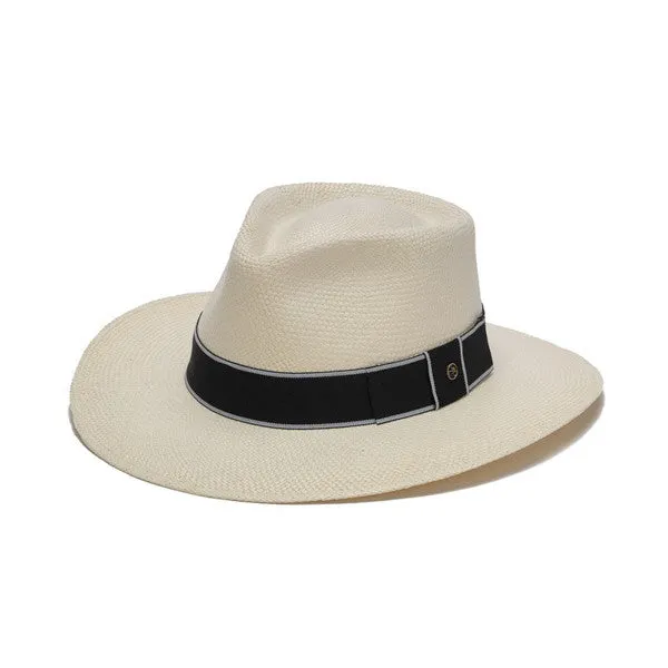 Austral Hats - White Panama Hat with Flat Bow and Grey Band