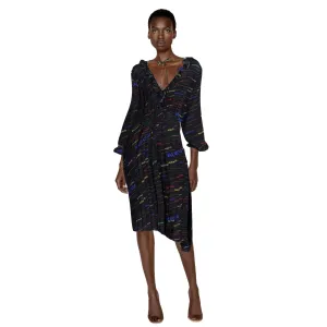 BALENCIAGA Ruffled Printed Black Silk Crepe de Chine Midi Dress Resort 2019 | Size 34 FR