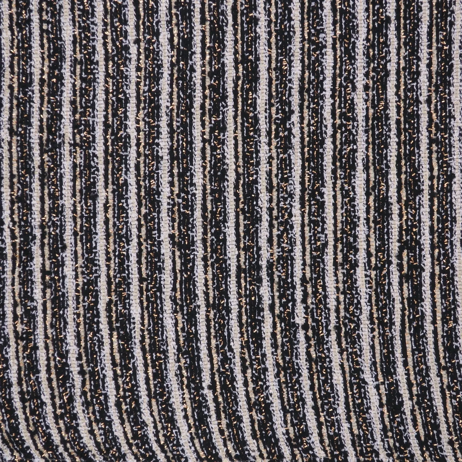 Black and White with Gold Lurex Thread Textured Abstract Tweed Bouclé Fabric