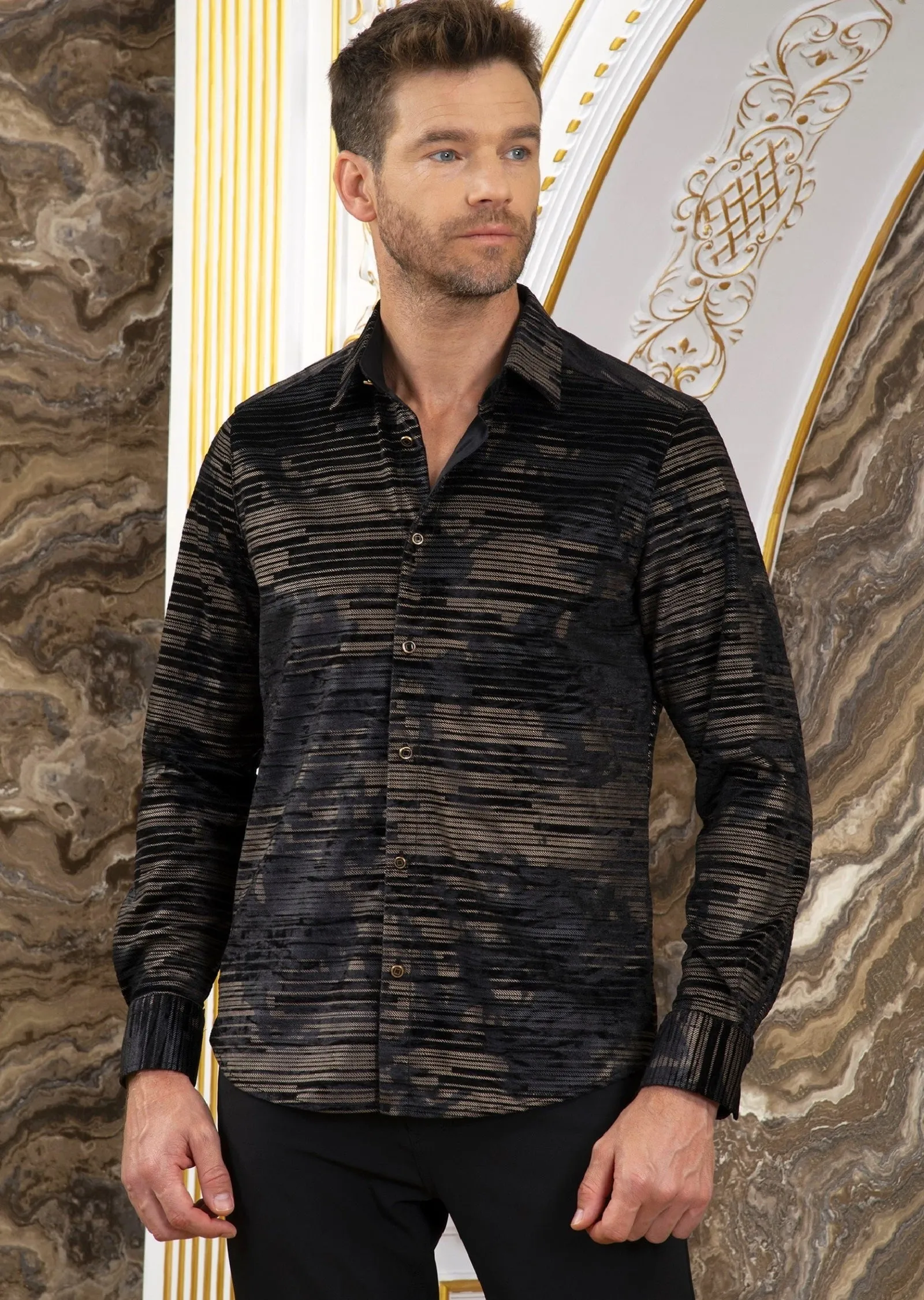 Black Gold Thin Line Velvet Shirt