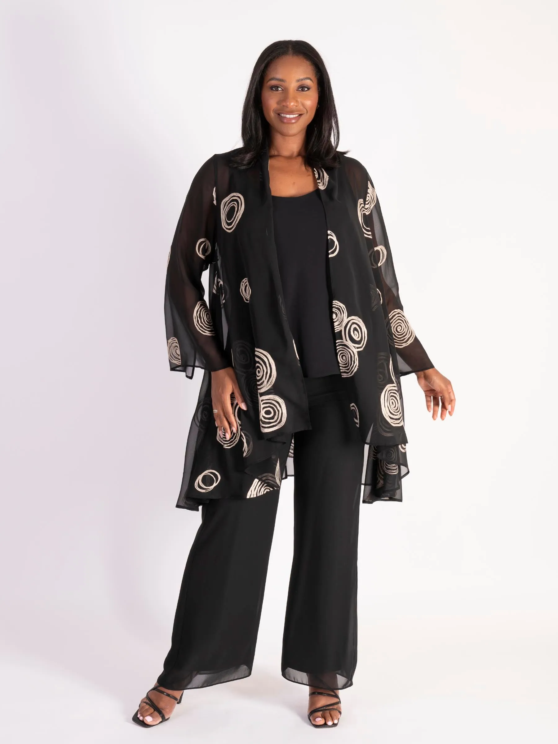 Black/Beige Embroidered Circles Jacket with Split Cuff Detail