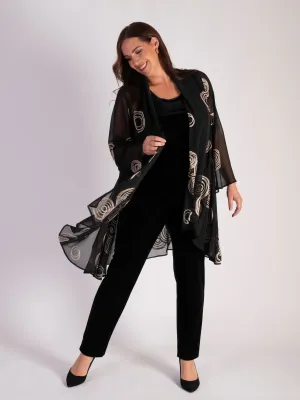 Black/Beige Embroidered Circles Jacket with Split Cuff Detail