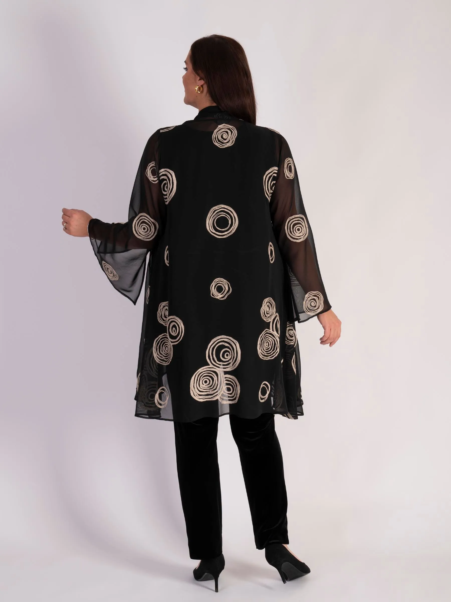 Black/Beige Embroidered Circles Jacket with Split Cuff Detail