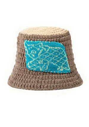 Blue Block Knitted Bucket Hat