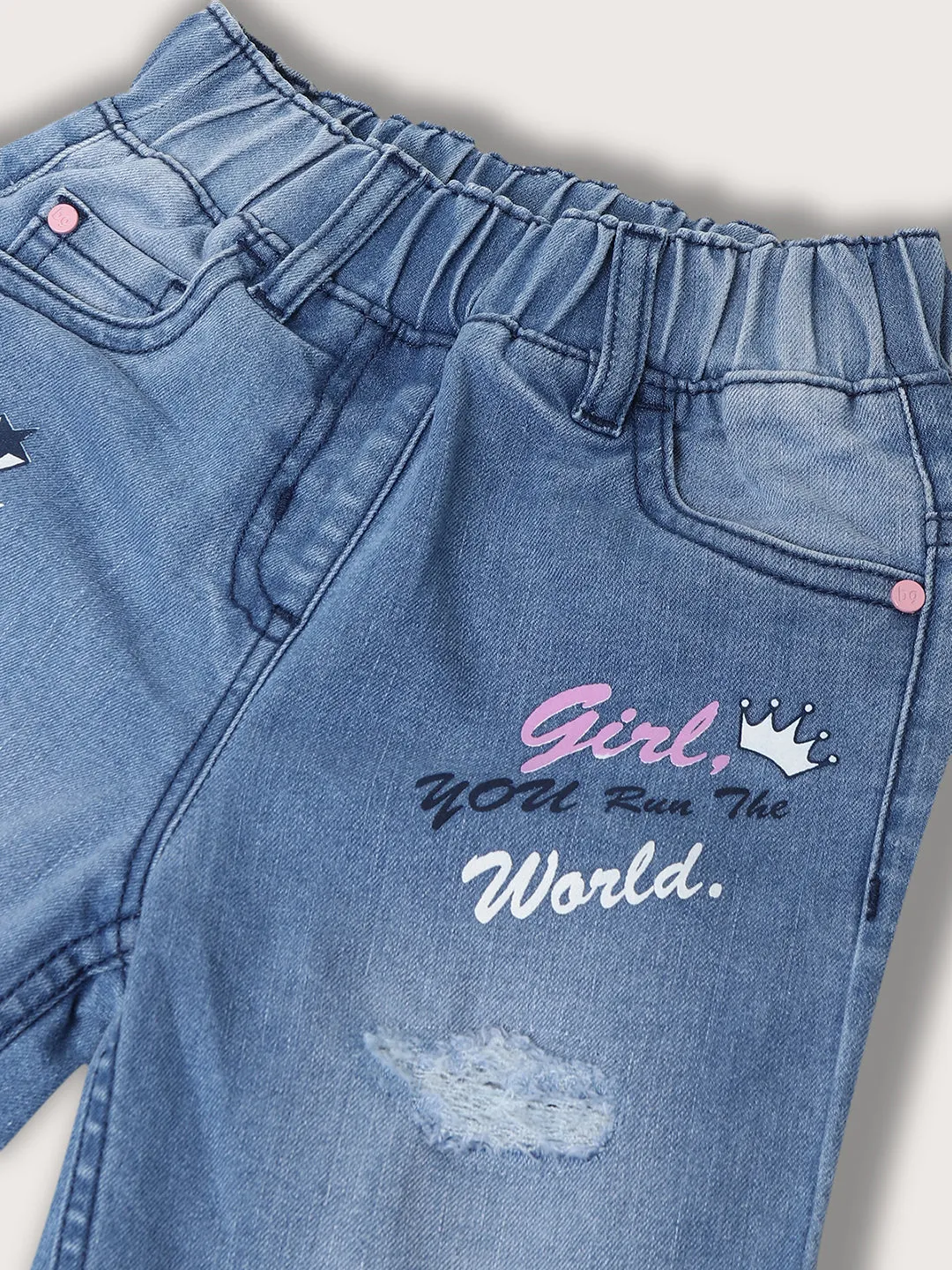 Blue Giraffe Girls Blue Solid Regular Fit Jeans