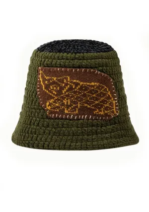 Brown Block Olive Knitted Bucket Hat