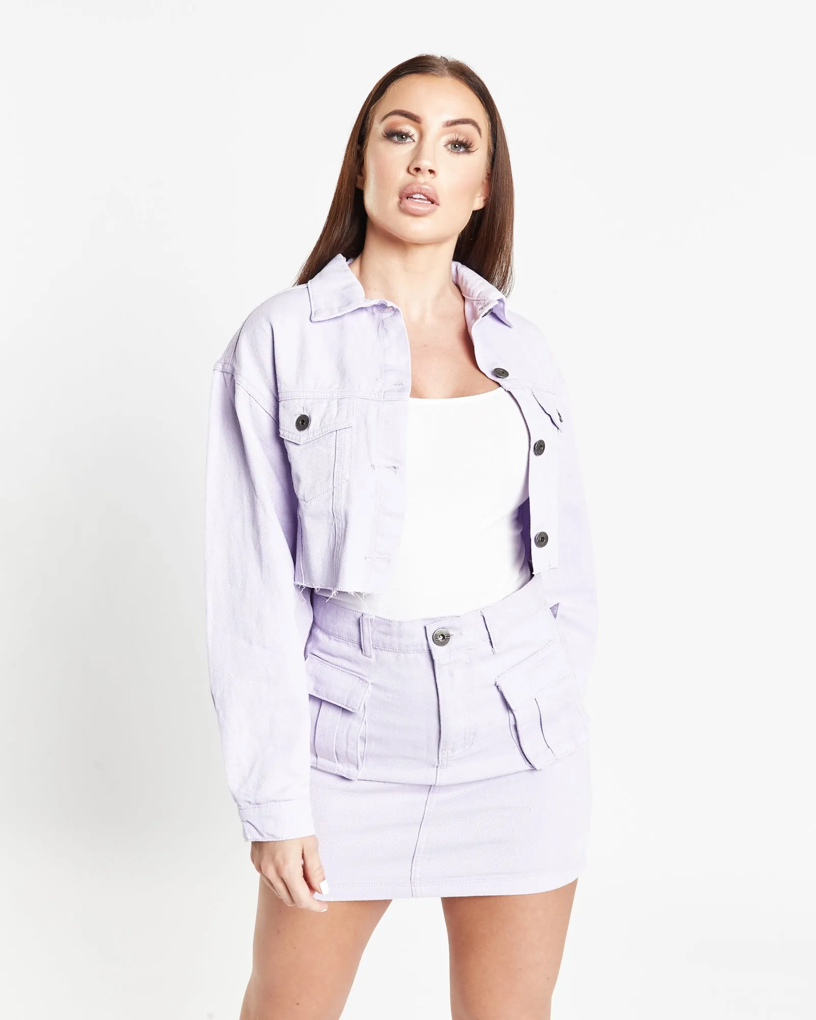 Candy Denim Mini Skirt In Soft Lilac