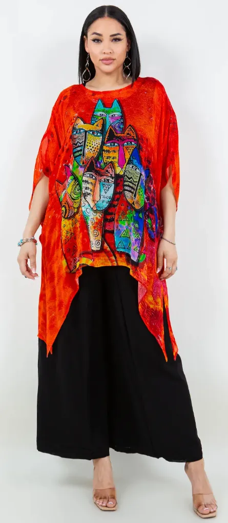 Cats Meow Oversize Pacifica Tunic Lagenlook Boho Hippie Chic SML-6X 