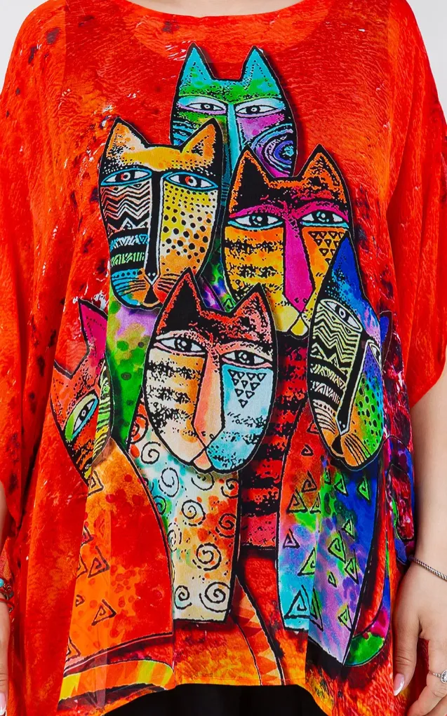 Cats Meow Oversize Pacifica Tunic Lagenlook Boho Hippie Chic SML-6X 