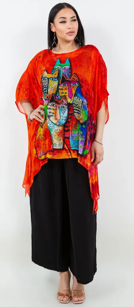 Cats Meow Oversize Pacifica Tunic Lagenlook Boho Hippie Chic SML-6X 