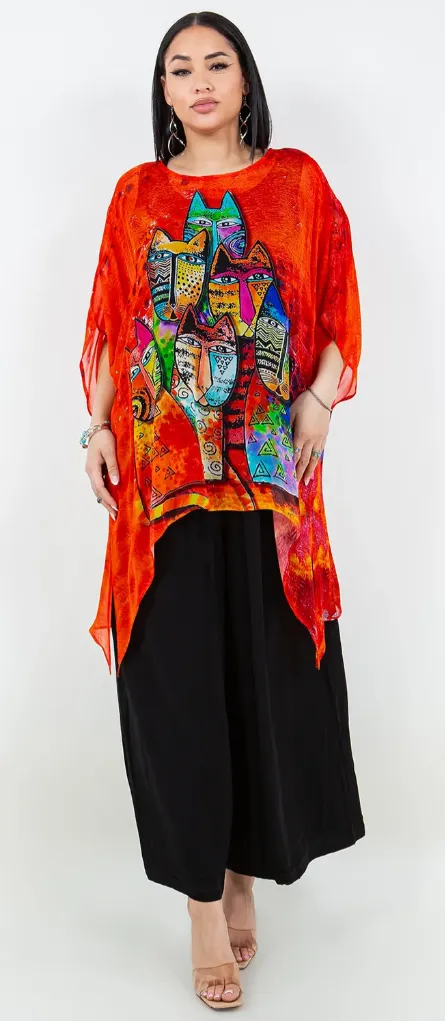 Cats Meow Oversize Pacifica Tunic Lagenlook Boho Hippie Chic SML-6X 