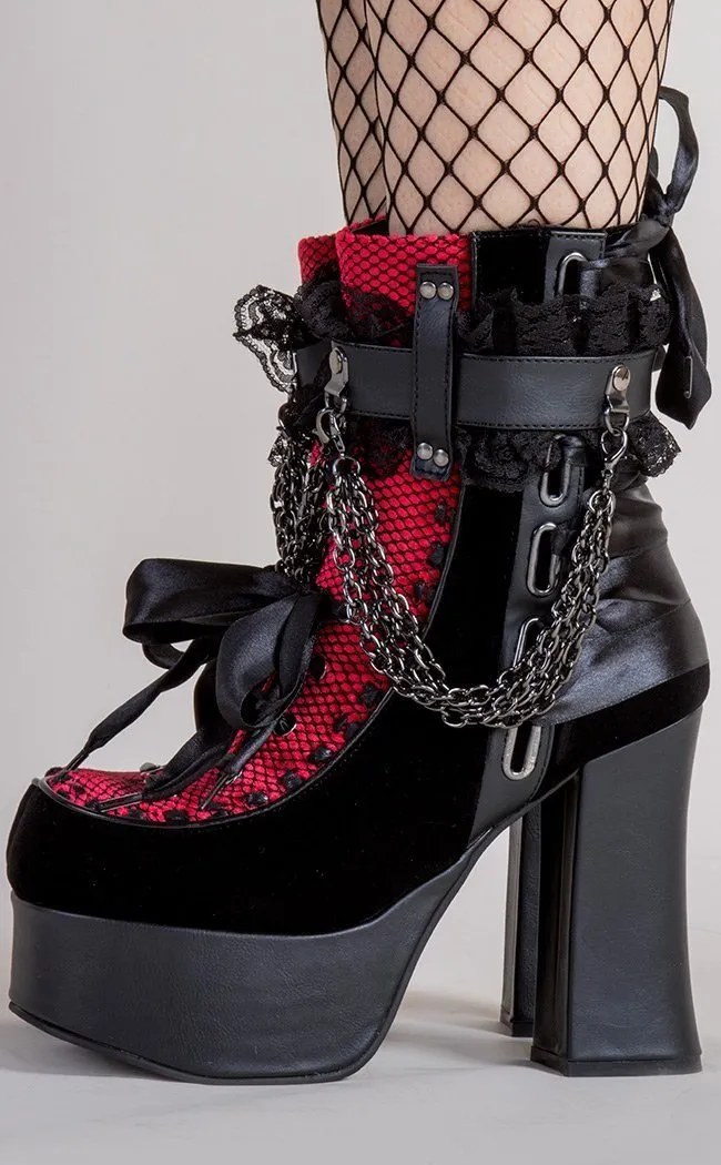 CHARADE-110 Black & Red Lace Ankle Boots (AU Stock)