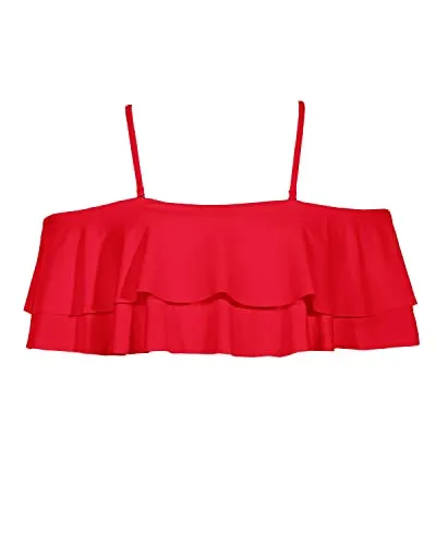 Classic Smooth Folded Off Shoulder Swim Top-Red