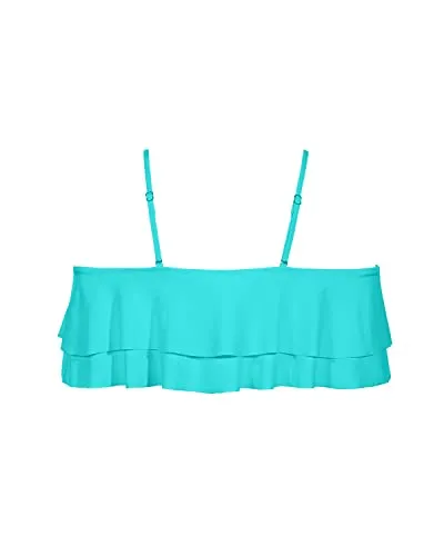 Classic Strappy Flounce Swimsuit Top For Women-Aqua