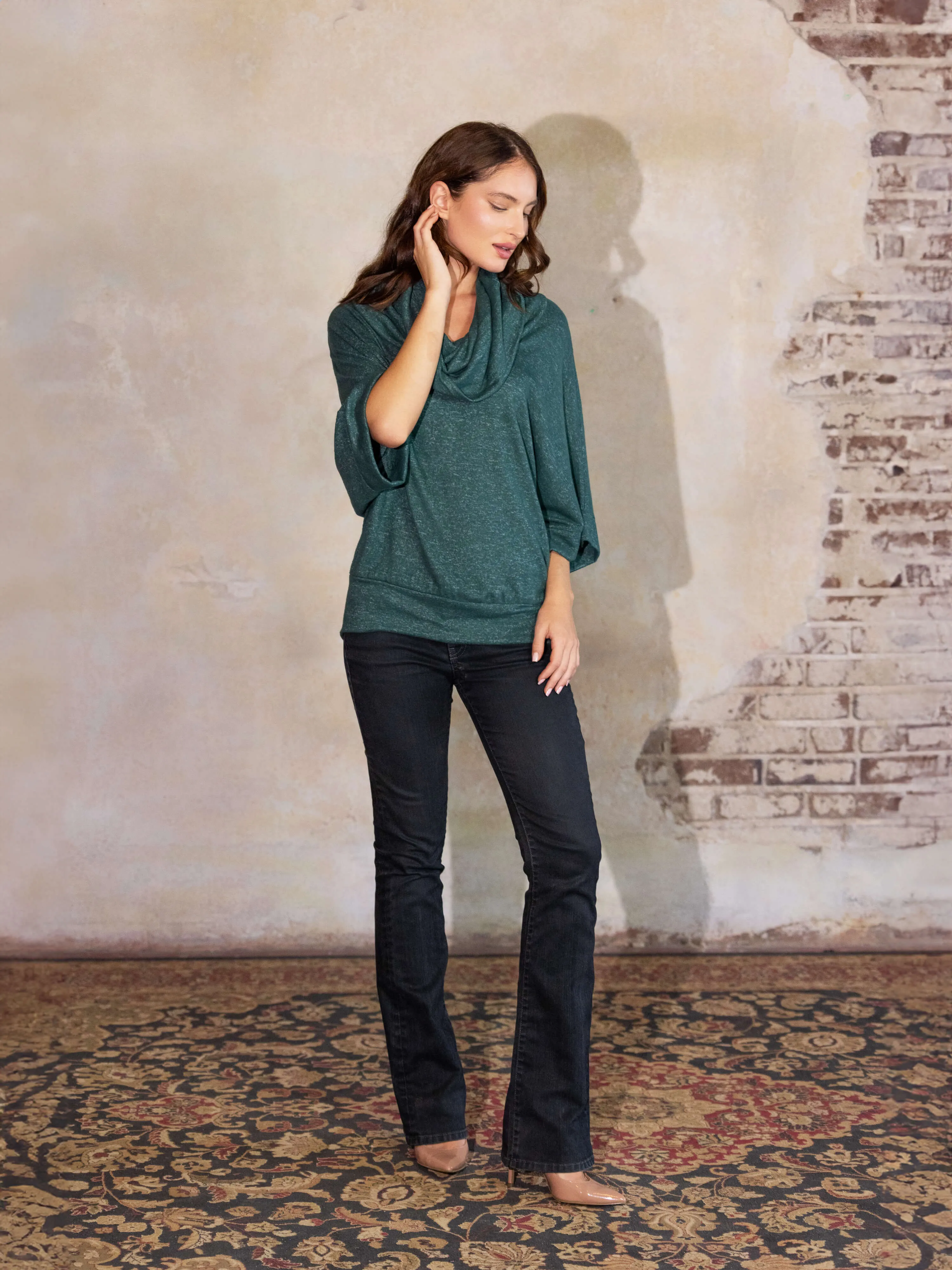 Cowl Neck Dolman Sleeve Sweater Top