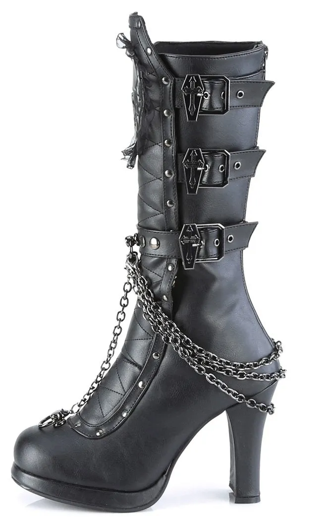 CRYPTO-67 Black Quilted Knee High Boots (Au Stock)