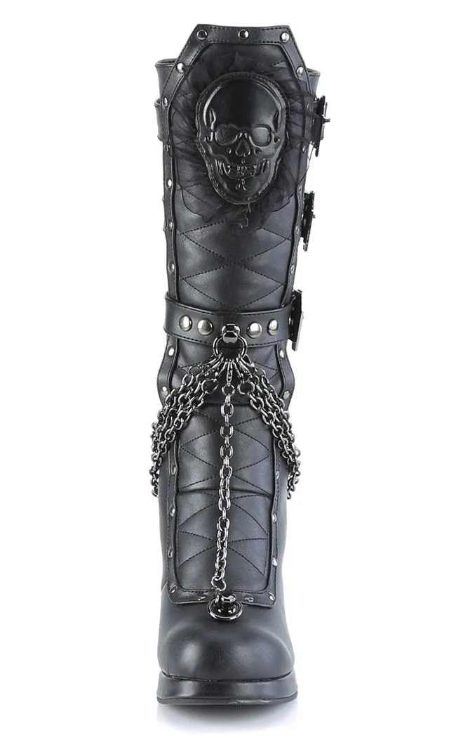 CRYPTO-67 Black Quilted Knee High Boots (Au Stock)