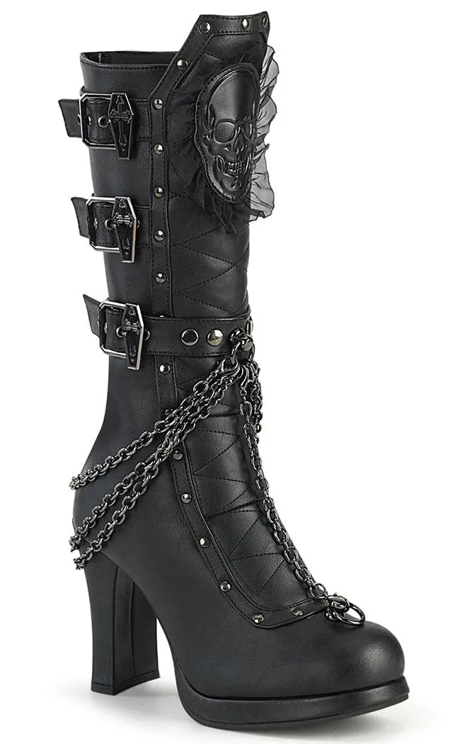 CRYPTO-67 Black Quilted Knee High Boots (Au Stock)