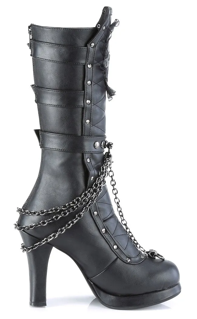 CRYPTO-67 Black Quilted Knee High Boots