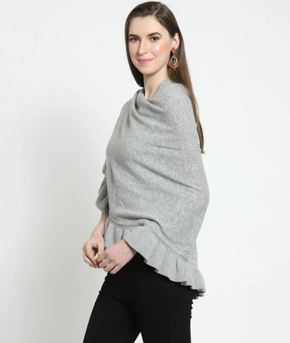 Daisy - Light Grey Lambswool & Nylon Knitted Fashion Poncho / Top / Cape