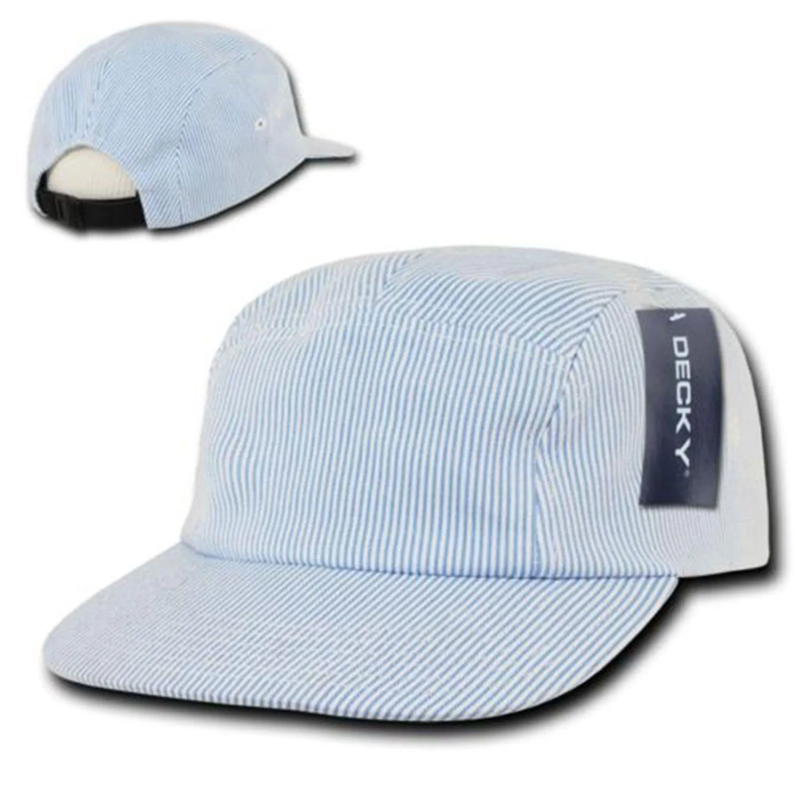 Decky 5 Panel Blue Seersucker Racing Jockey Biker Caps Hats