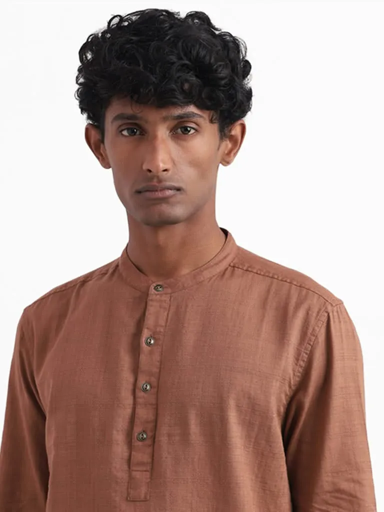 ETA Brown Solid Cotton Slim-Fit Shirt