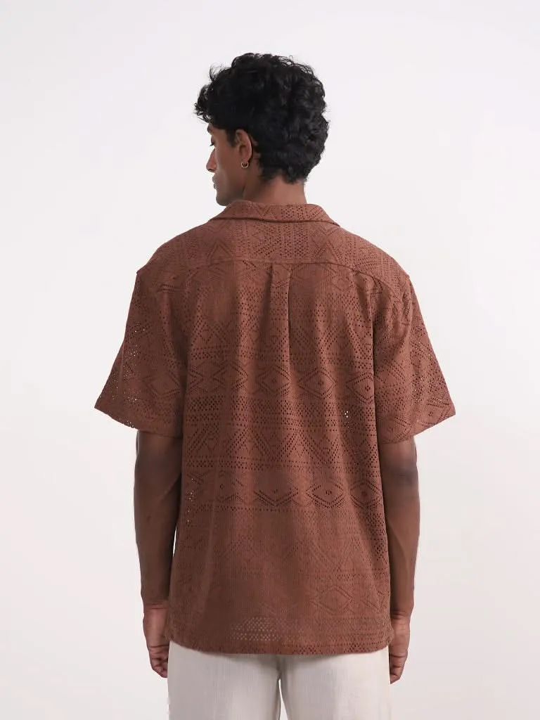 ETA Solid Rust-Orange Cotton Resort-Fit Shirt