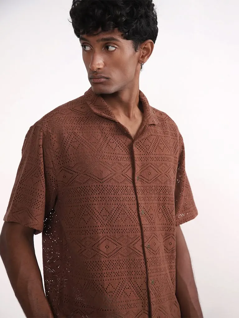 ETA Solid Rust-Orange Cotton Resort-Fit Shirt