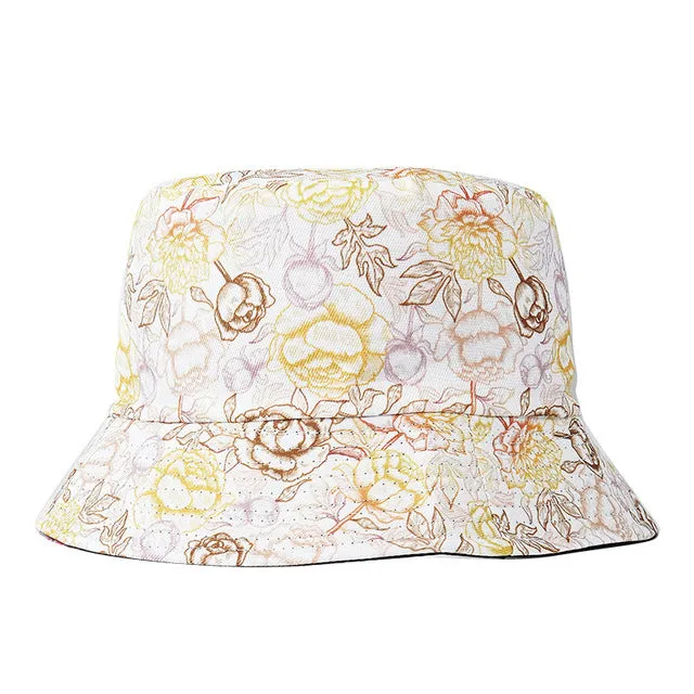 Fashion Reversible Leaf Print Bucket Hat Summer Sun Caps For Women