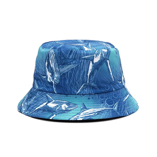 Fashion Reversible Leaf Print Bucket Hat Summer Sun Caps For Women