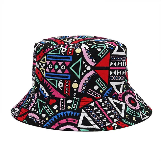 Fashion Reversible Leaf Print Bucket Hat Summer Sun Caps For Women