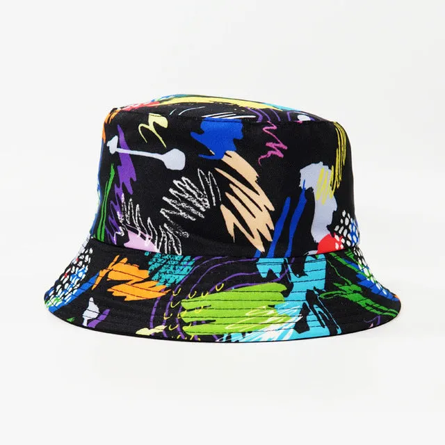 Fashion Reversible Leaf Print Bucket Hat Summer Sun Caps For Women