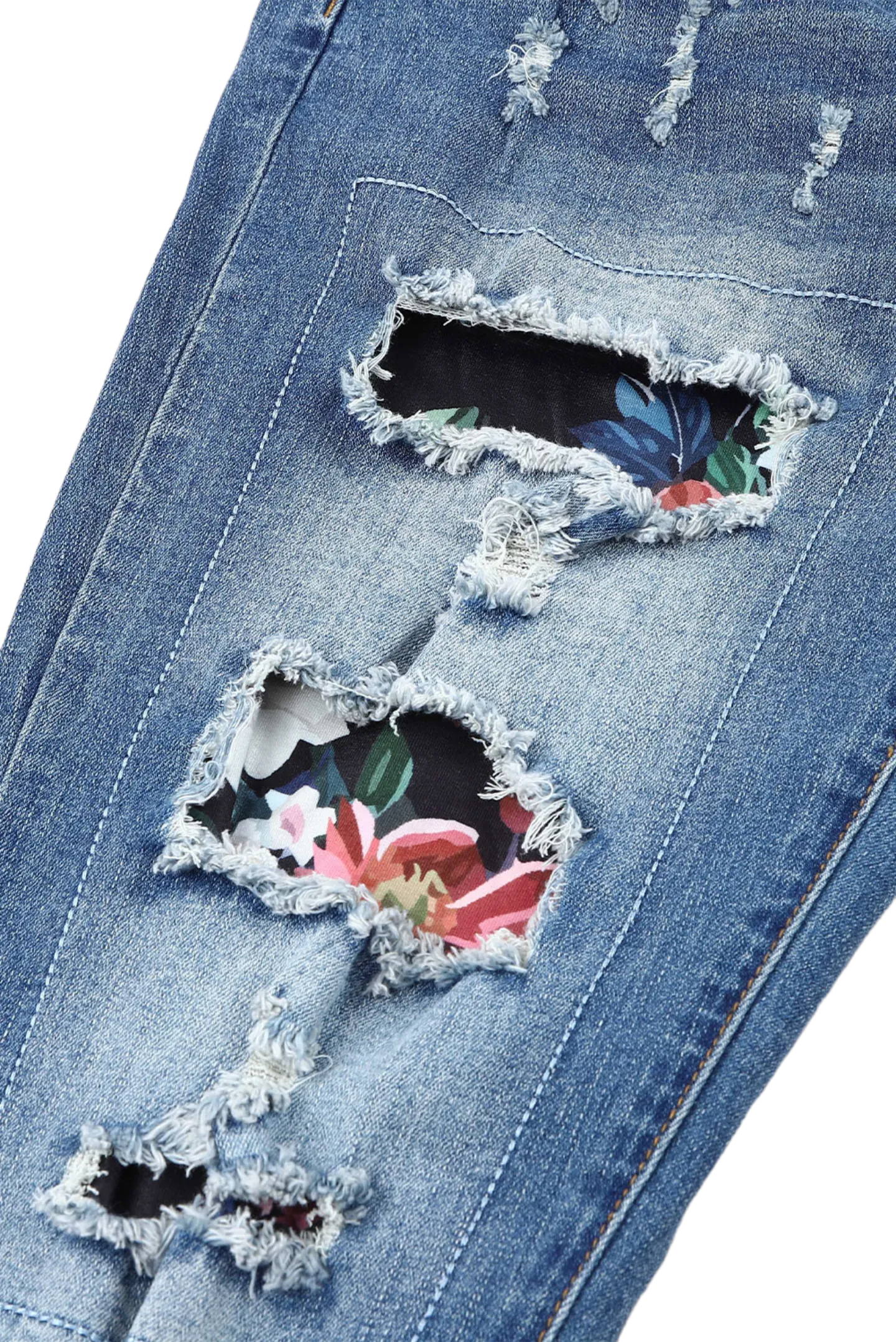 Floral Graphic Patchwork Distressed Jeans