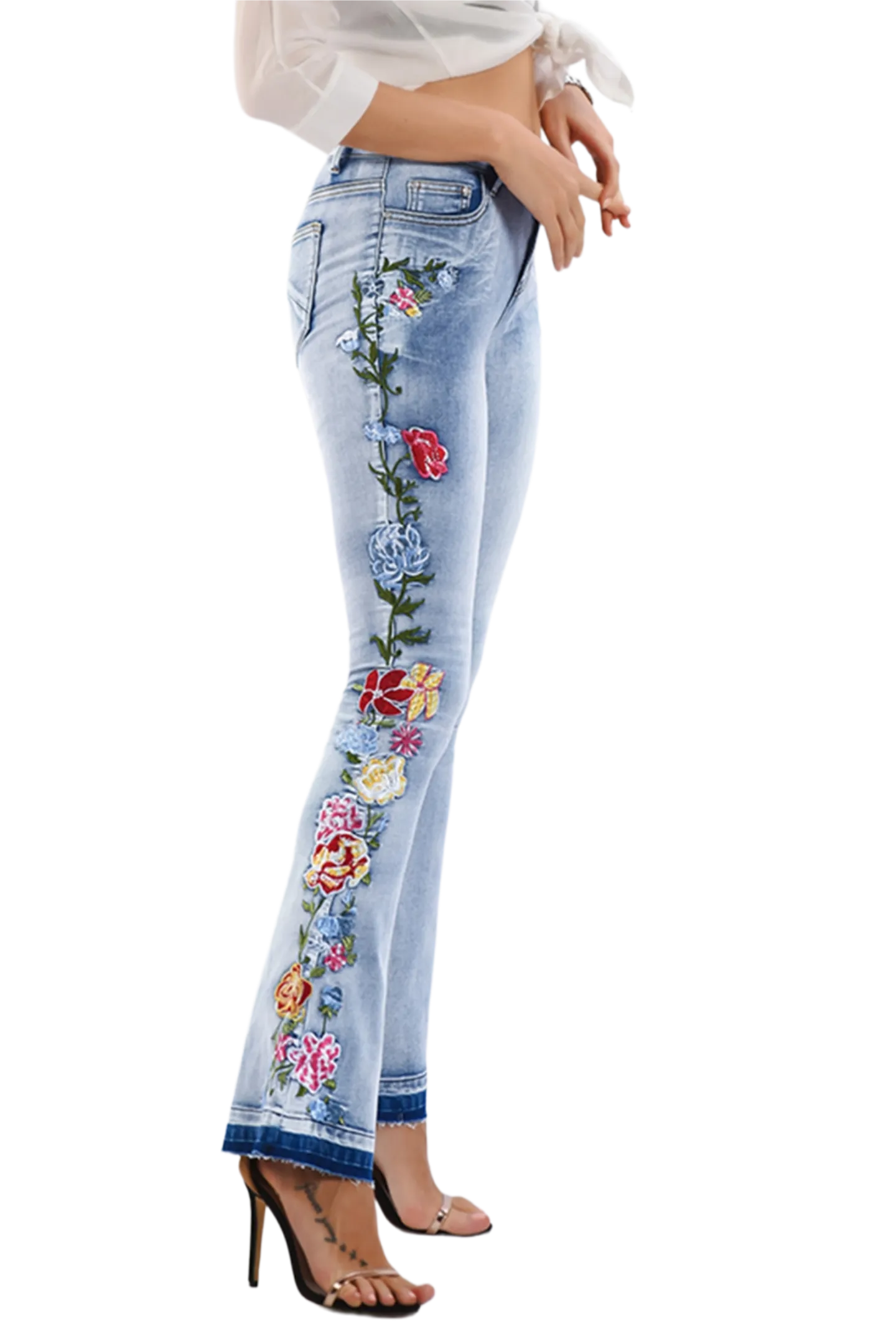 Full Size Flower Embroidery Wide Leg Jeans