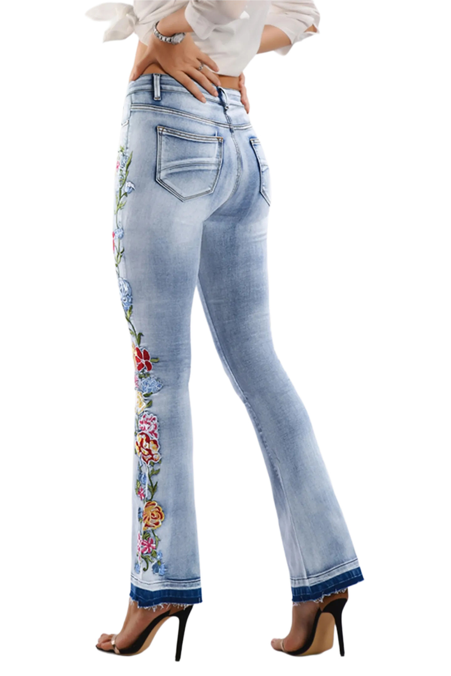 Full Size Flower Embroidery Wide Leg Jeans